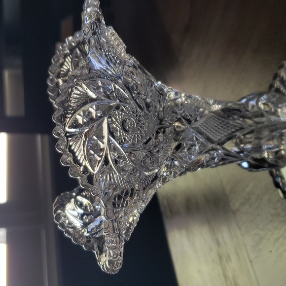 Vintage Antique Clear Glass Ruffled Sawtooth Paddle Wheel Pattern Vase 6.5" - Picture 15 of 16